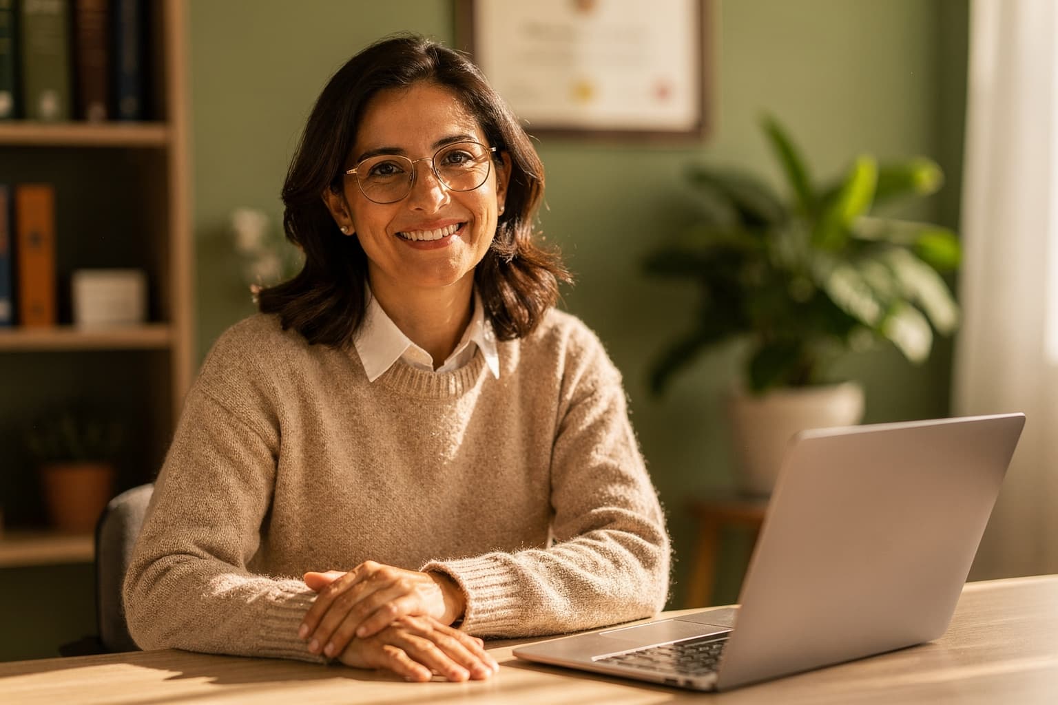 Profesional de la salud usando Clínica Online en su consultorio