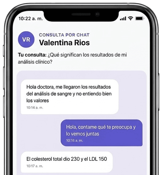 Pantalla de consultas por chat en Clínica Online