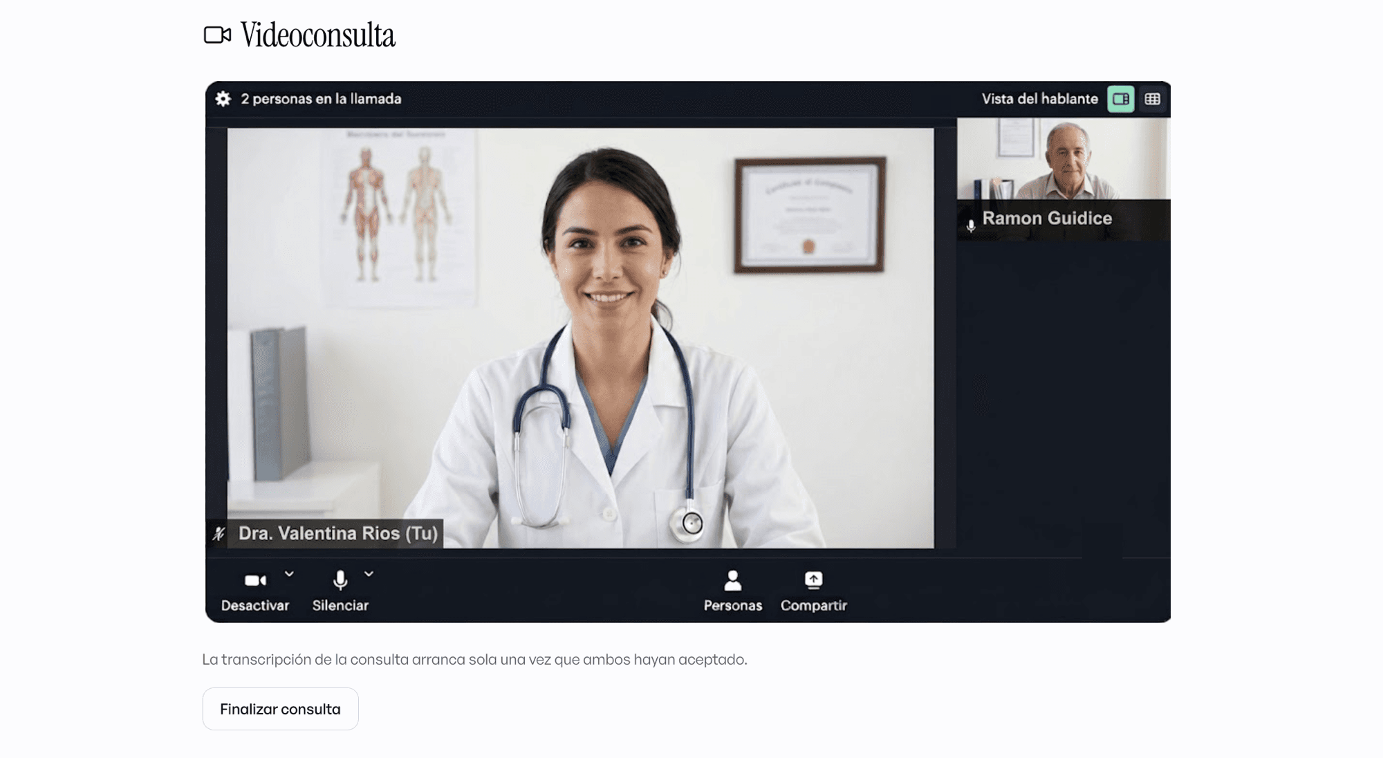 Pantalla de videoconsulta en Clínica Online