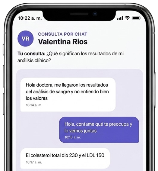 Pantalla de consultas por chat en Clínica Online